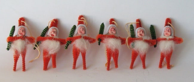 Group of vintage Santa Christmas ornaments: Title: Group of vintage Santa Christmas ornamentsDate/Period: 1950'sDimension: 3” high eachAdditional Information: Nice group of vintage Santa Christmas ornaments in great all original patina & 