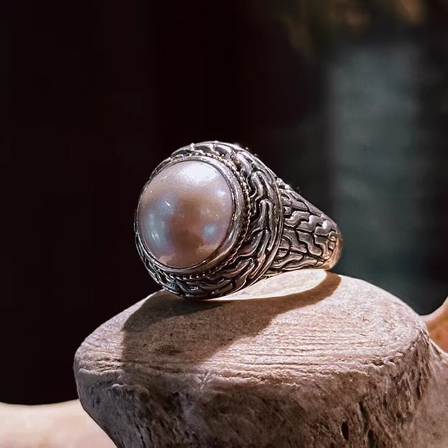 s925 silver inlaid pearl ring (1 of 1)