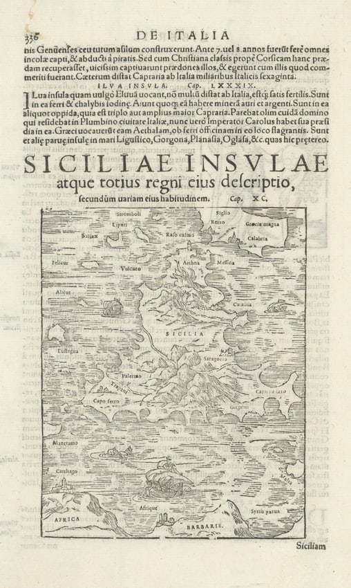 Siciliae lnsulae atque totius eius descriptio… Sicily. MÜNSTER 1572 old map (1 of 1)
