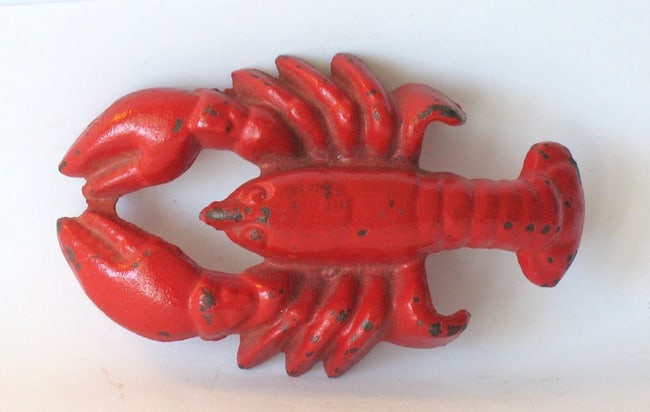 Vintage cast iron New England lobster bottle opener.: DescriptionTitle: Vintage cast iron New England lobster bottle opener.Date/Period: 1950'sDimension: 3 1/2” longAdditional Information: Nice vintage cast iron New England lobster bottle opener or
