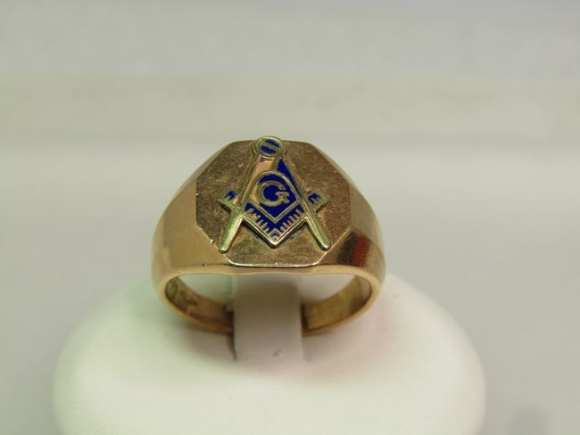 Vintage 14kt Gold shell Masonic Signet Ring, Sz. 8, 1960's, Signed (1 of 1)
