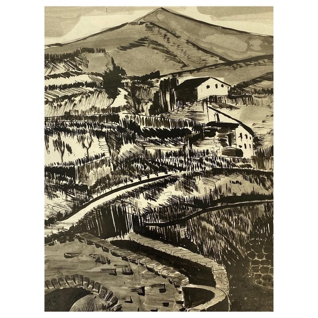 1950's French Modernist / Cubist Painting Signed, Black & White French Landscape, 1950 (1 of 1)