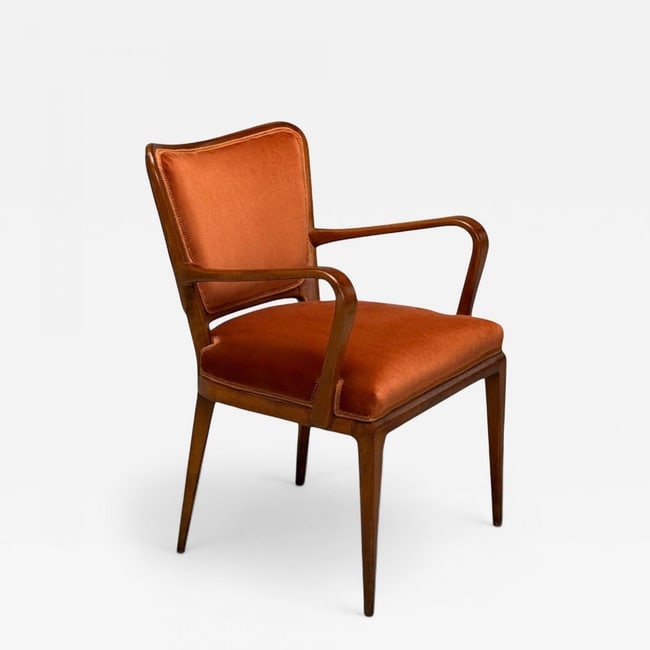 Osvaldo Borsani, Italian Modern, Cherrywood, Velvet, Armchair, Italy, 1950s (1 of 1)