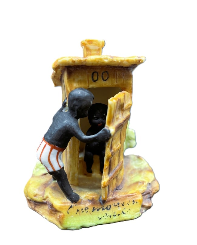 Vintage Bisque Black Boys in Outhouse Black Americana: DescriptionDate/Period: Approx. 1950'sDimension: Approx. 2.5 x 2 x 1.5"Material: bisqueAdditional Information: Vintage Bisque Black Boys in Outhouse Black AmericanaShipping:Domestic: Flat-rate of $7.0