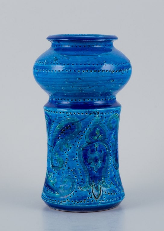 Aldo Londi for Bitossi, Italy, ceramic vase in azure blue glaze. (1 of 4)