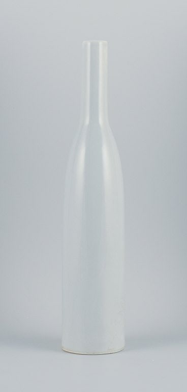 Style of Ruelland, tall bottle-shaped ceramic vase. Light gray glaze. Handmade. (1 of 5)