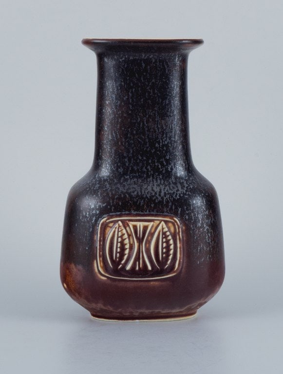 Gunnar Nyland for Rörstrand, ceramic vase with glaze in shades of brown. (1 of 7)