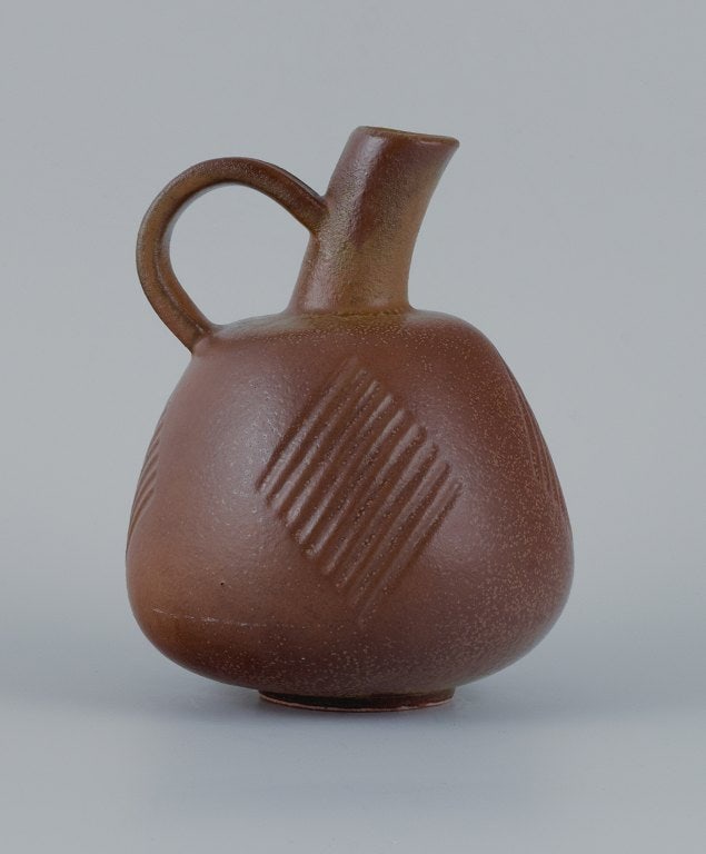 Nils Thorsson (1898-1975) for Royal Copenhagen, stoneware jug with brownish glaze. (1 of 6)