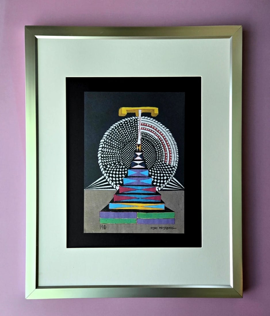 Pedro Friedeberg + Signed Print Framed + Ready to Hang + Chalice of Dimension: PEDRO FRIEDEBERG Add a collector's gem to your space with this framed print by renowned Mexican surrealist and designer Pedro Friedeberg. Known for his intricate, symbolic, and architectural compositi