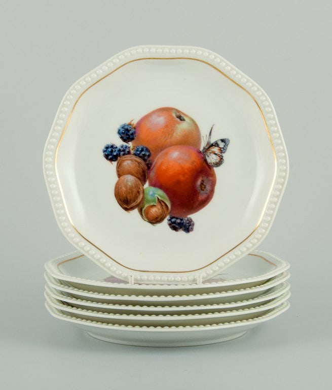 Rosenthal, Germany, six plates hand painted with fruits, butterflies and gold decoration. (1 of 9)