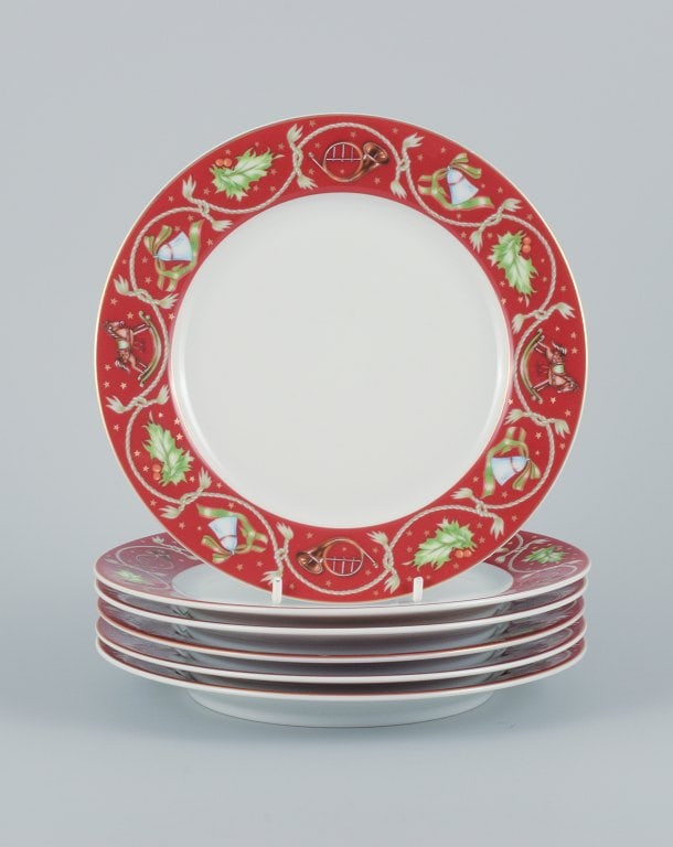 Rosenthal, a set of six Christmas plates in porcelain decorated with Christmas motifs. Burgundy with (1 of 5)