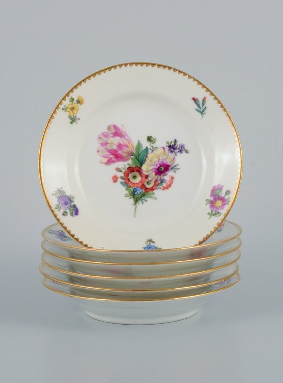 B&G, Bing & Grondahl Saxon flower. six cake plates decorated with flowers and gold trim. (1 of 9)