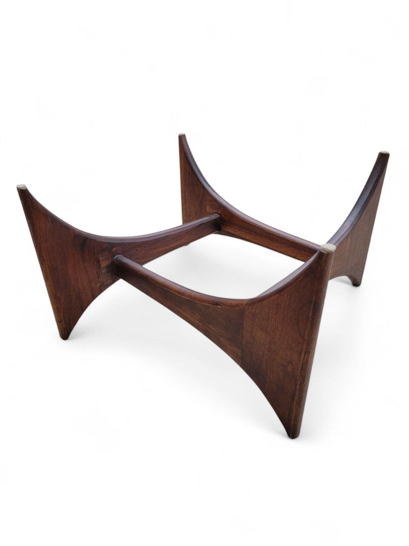 Mid Century Modern Adrian Pearsall Walnut Square Fin Base Glass Top Coffee Table - 5