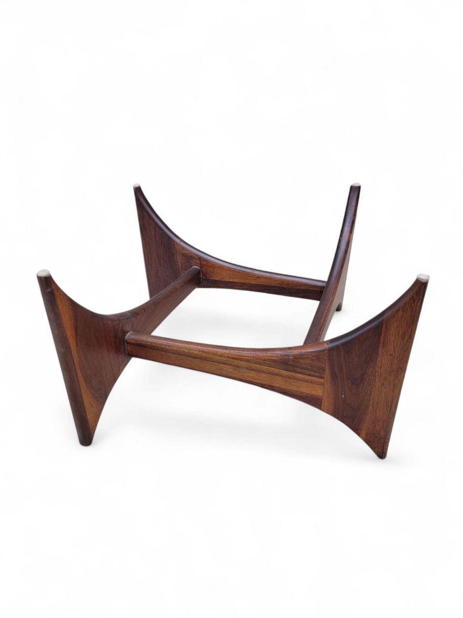 Mid Century Modern Adrian Pearsall Walnut Square Fin Base Glass Top Coffee Table - 6