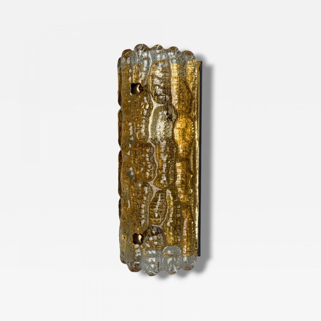 Lyfa, Textured Glass, Patinated Brass, Wall Light, Sweden, 1970s: Description: Lyfa, Textured Glass, Patinated Brass, Wall Light, Sweden, 1970s Swedish modern textured glass wall light on a brass backplapte designed and produced by Lyfa in 20th century Sweden. Maint