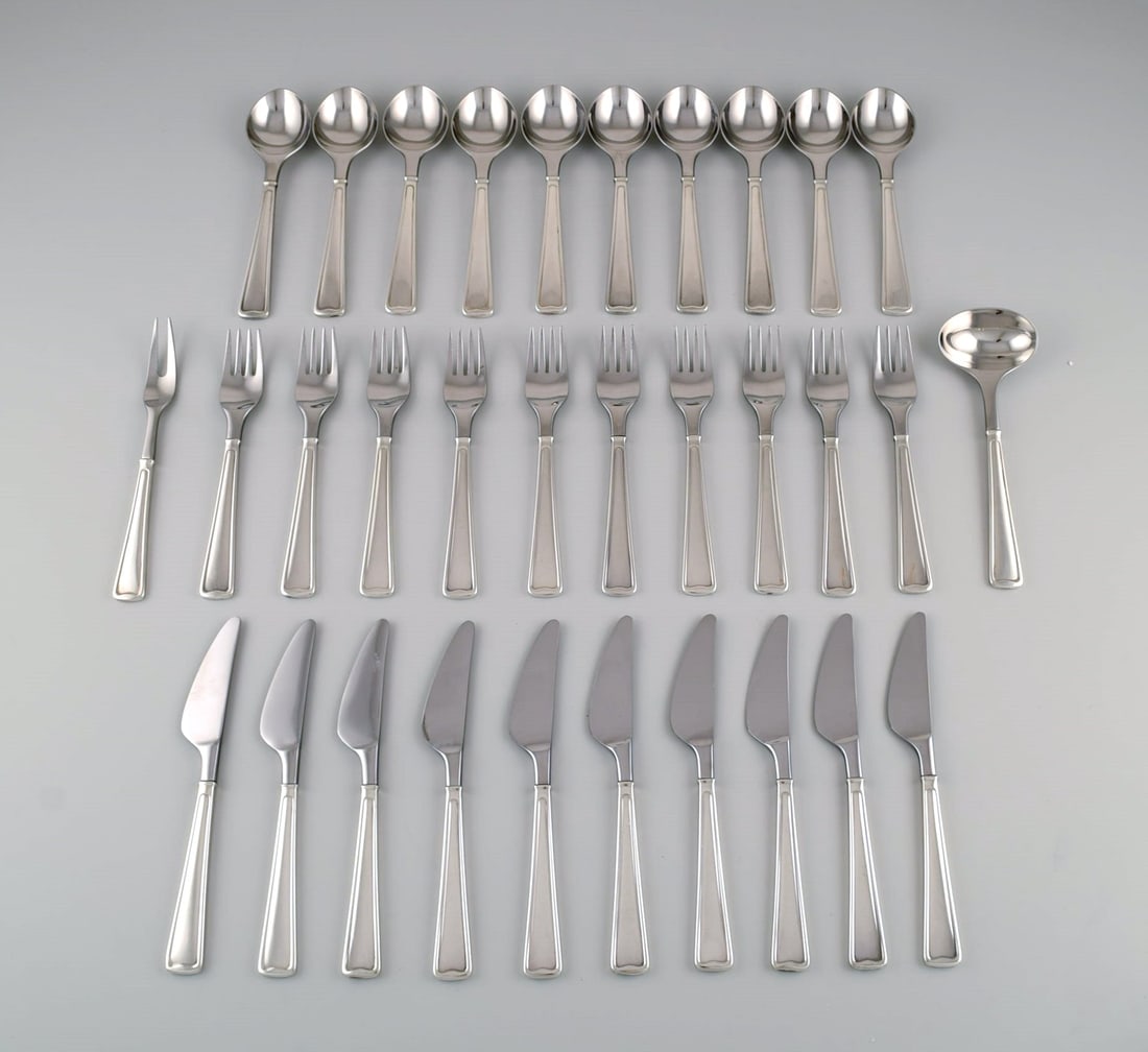 Rare Georg Jensen Koppel cutlery. Dinner service in sterling silver for 10 people. (1 of 6)