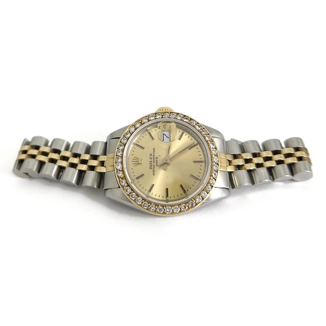Vintage Rolex Oyster-Perpetual Date Diamond Two-Tone Stainless Steel Watch 25 mm (1 of 8)