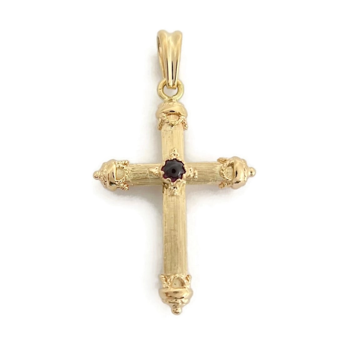 Vintage Italian Pink Tourmaline Ornate Cross Pendant 14K Yellow Gold, 3.43 Grams (1 of 7)
