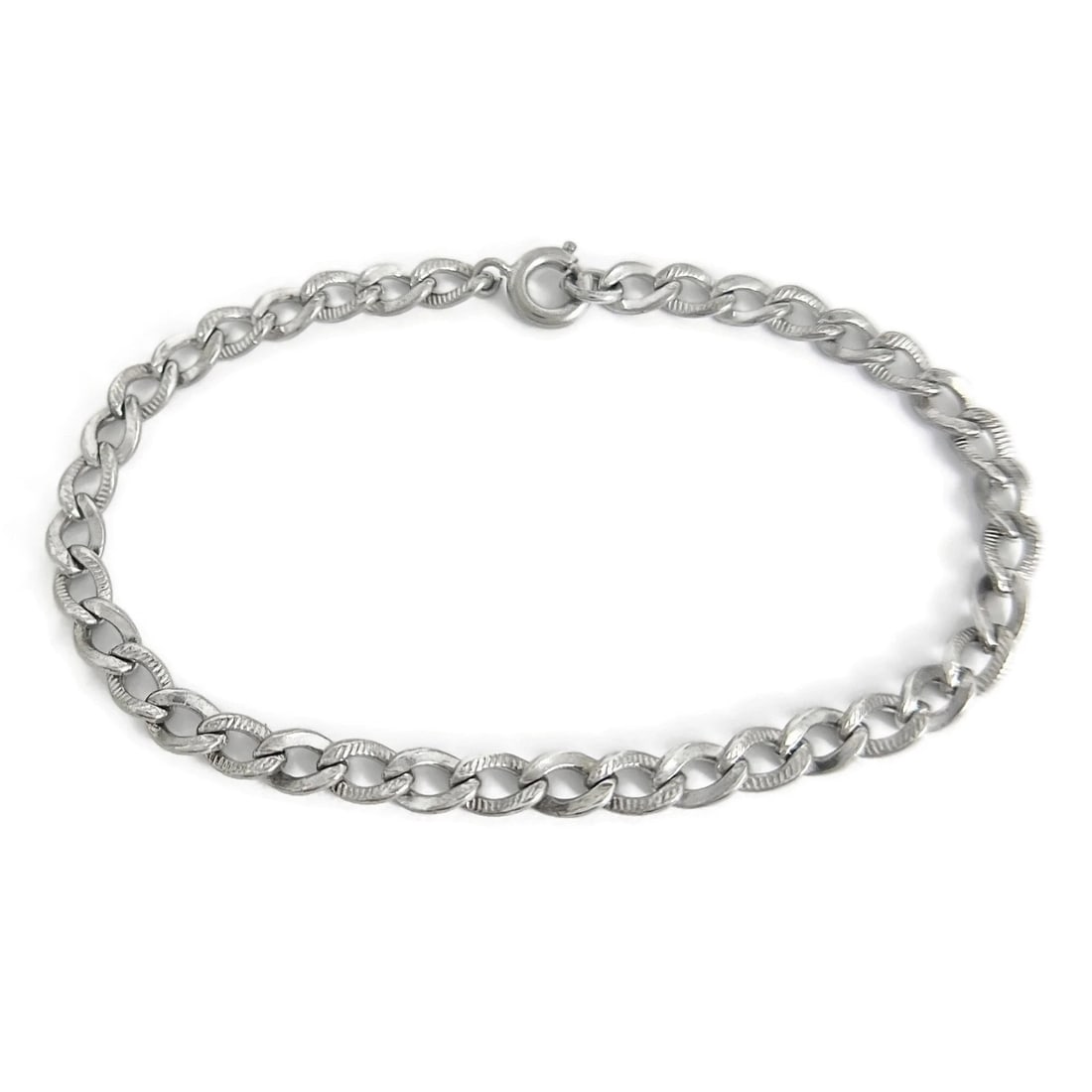 Vintage Open Curb Chain Link Bracelet Sterling Silver, 7.25 Inches, 6.57 Grams (1 of 6)