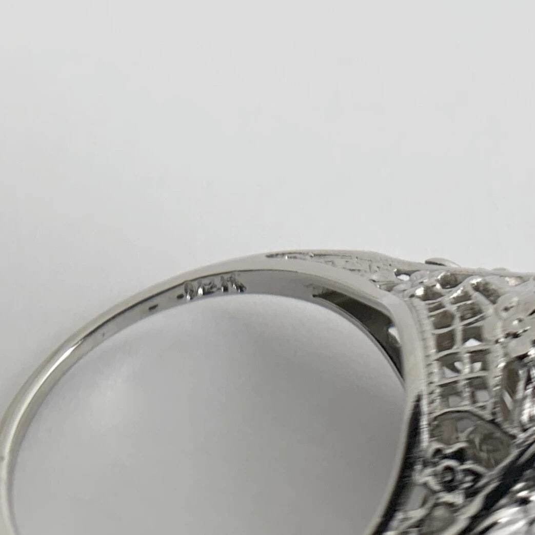 Antique Art Deco Round Diamond Filigree Engagement Ring 18K White Gold, 2.86 Gr - 12