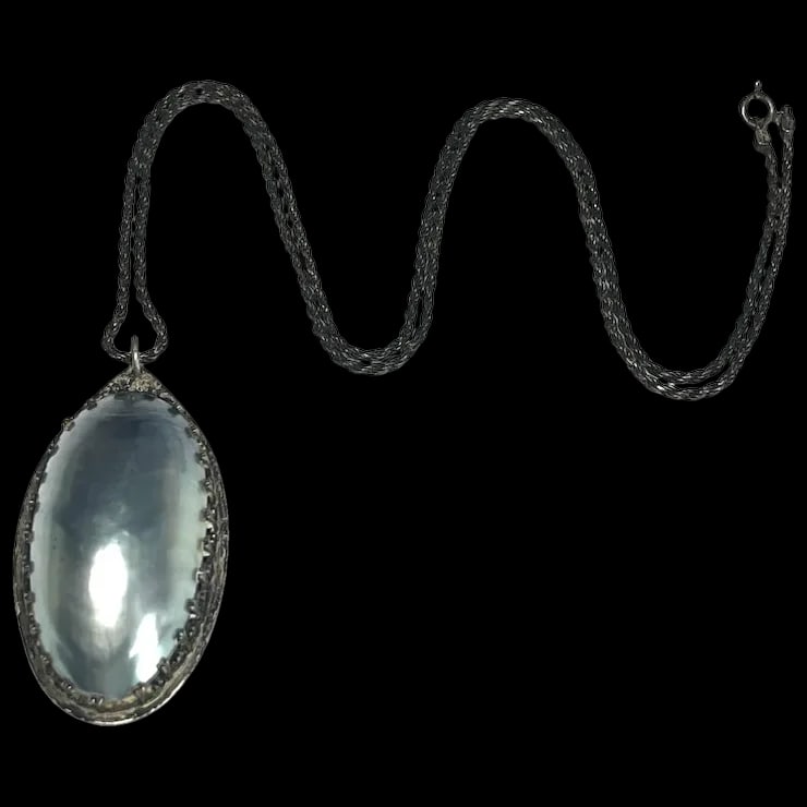 Vintage CDS Mother of Pearl Sterling Pendant on Oxidized Silver Chain (1 of 7)