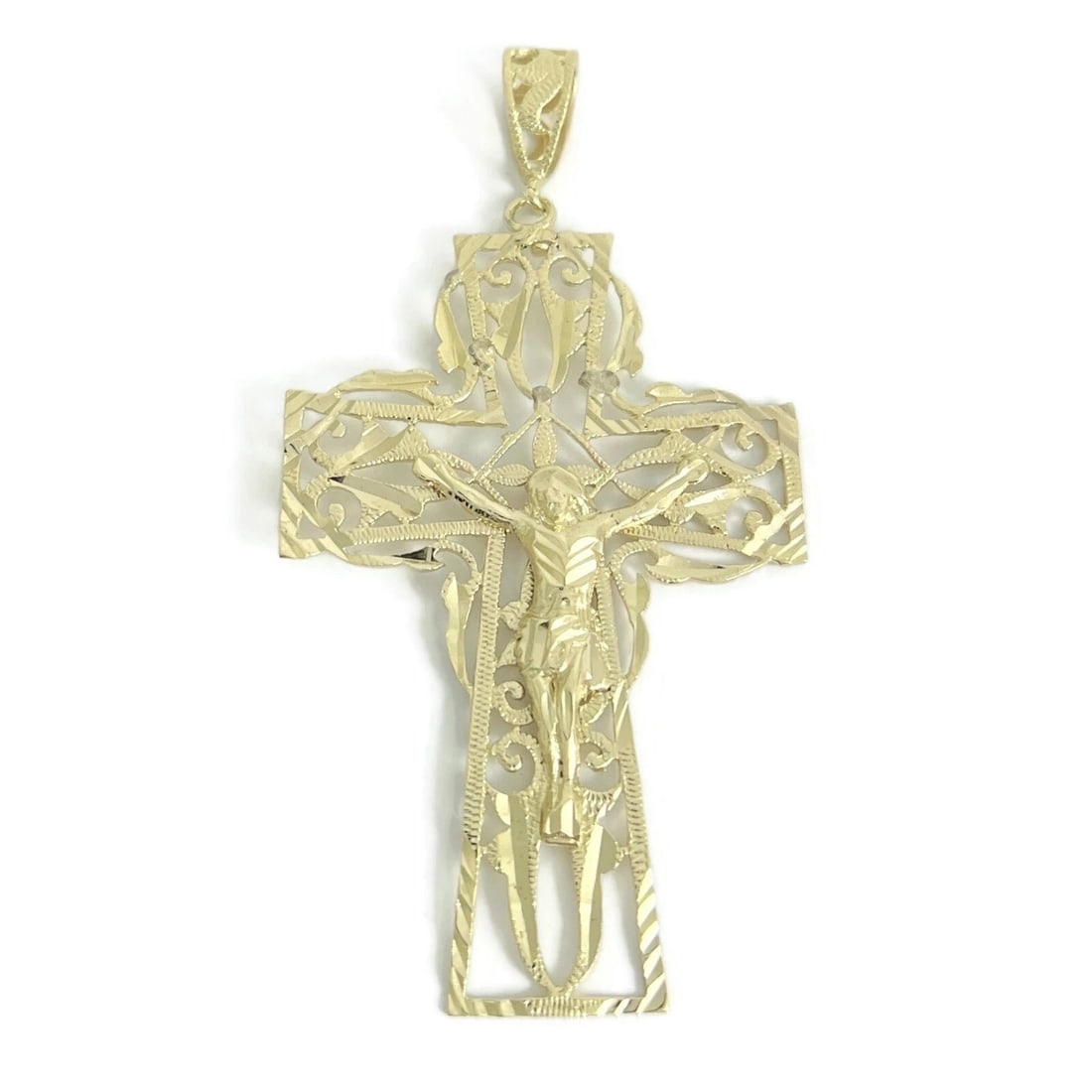 Large Crucifix Cross Necklace Pendant 10K Yellow Gold, 8.70 Grams (1 of 8)
