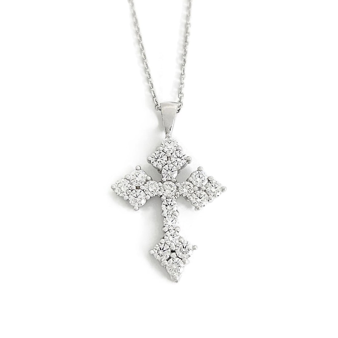 Cluster Diamond Cross Pendant Necklace 14K White Gold, 2.09 CTW (1 of 7)