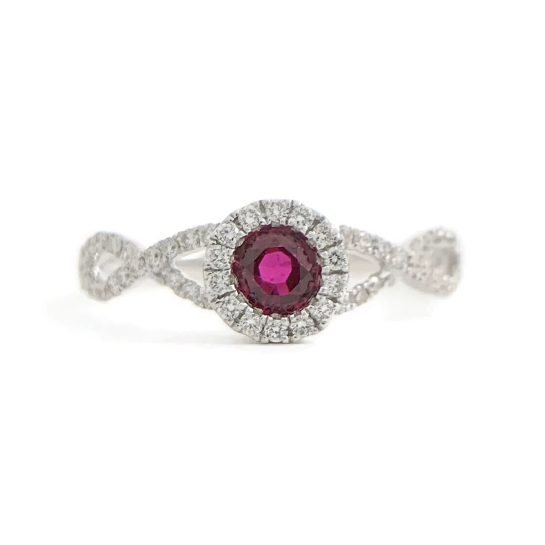 Round Ruby Diamond Halo Gemstone Ring 14K White Gold, .55 CTW (1 of 7)