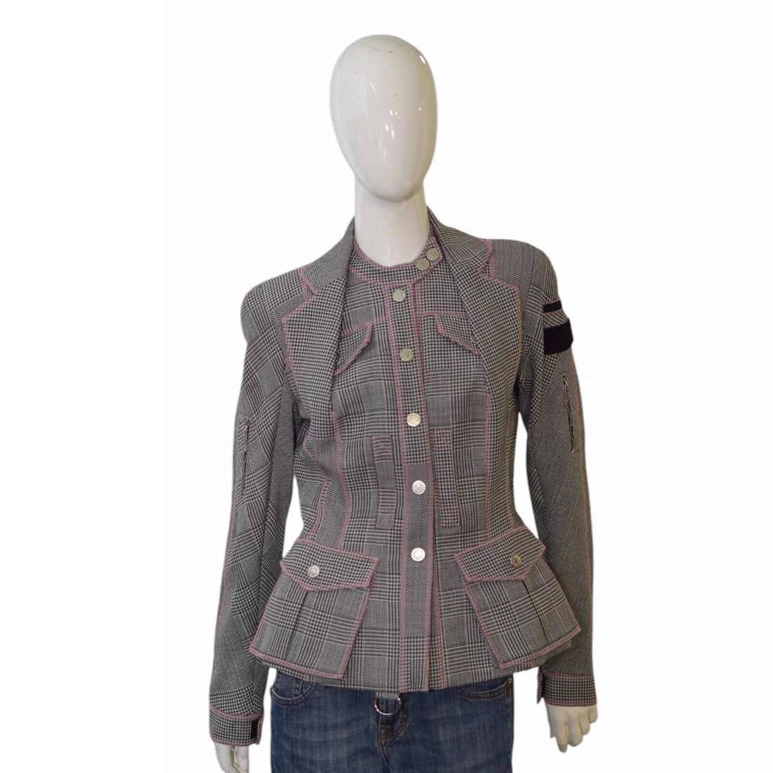 Christian Dior Vintage Grey and Pink Wool and Silk Suit Jacket FR 44 USA 12 (1 of 11)