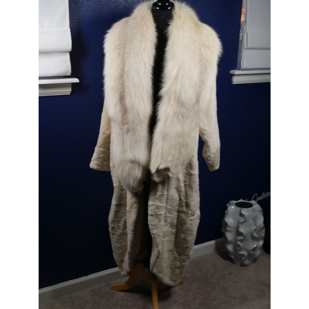 Stunning Sheared Pearl Mink & Marble Fox Fur Cocoon Coat Jacket XL Plus (1 of 7)