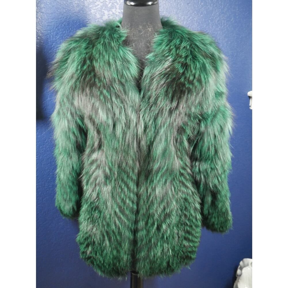New W/ Tags +D4:D76Emerald Green Dyed Silver Fox Fur Coat Bolero Jacket (1 of 5)