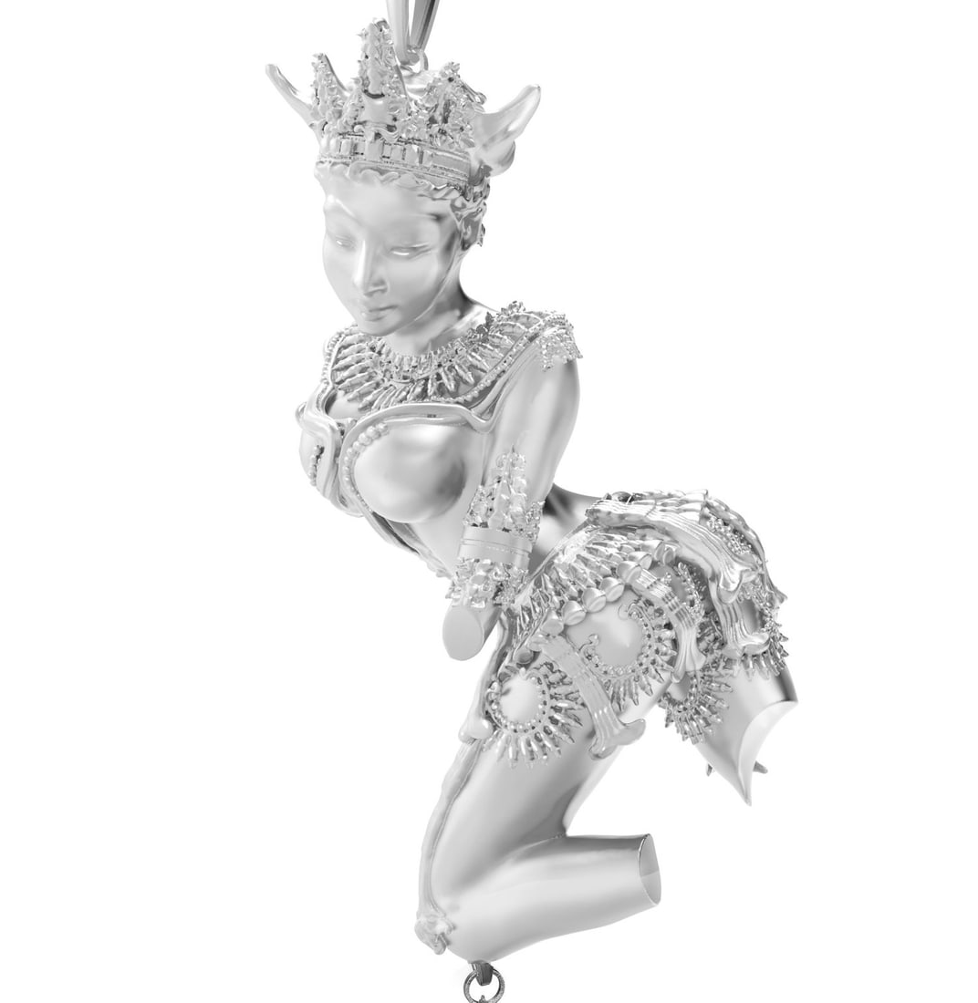 Silver Celestial Dancer Devata Pendant with Tourmaline - 2