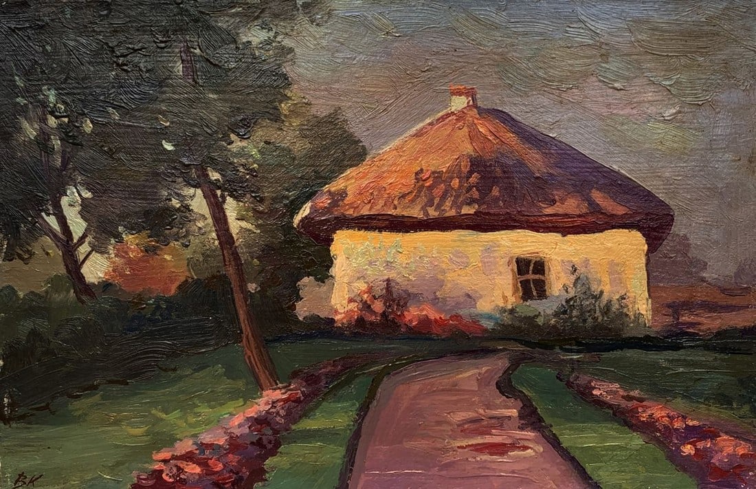 Oil painting Memories of my home in the village Unknown artist (1 of 7)
