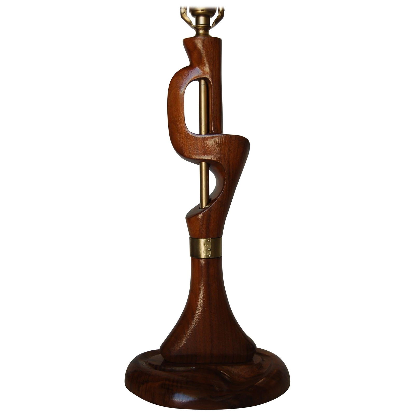 Freeform Abstract Carved Mahogany Table Lamp with Brass Accents, Jascha Heifetz (1 of 19)