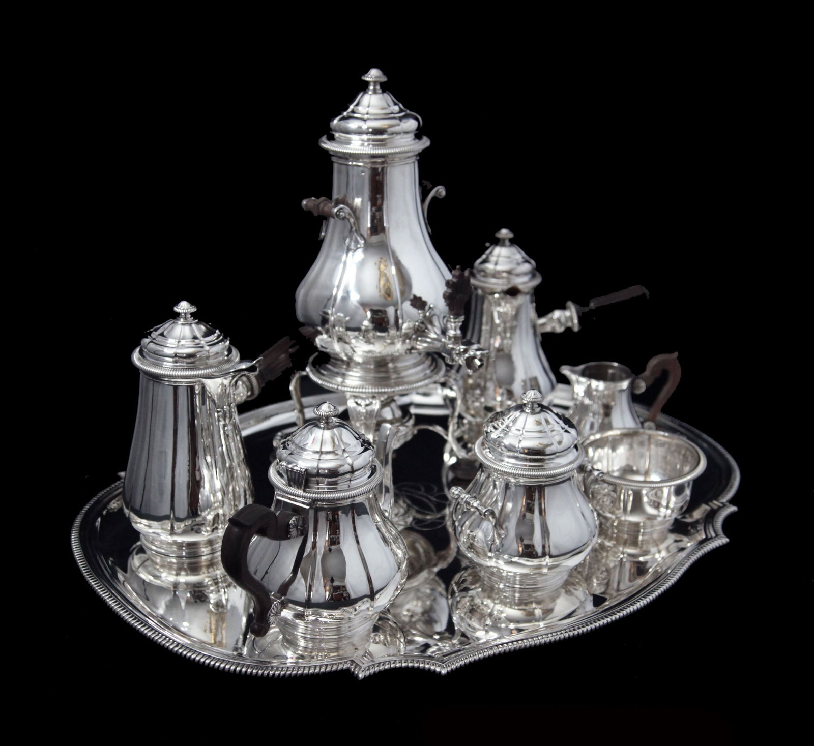 BOIN-TABURET, FABERGE - 8pc. FRENCH ANTIQUE 950 STERLING SILVER TEA SET + 6 FABERGE ESPRESSO CUPS ! (1 of 20)