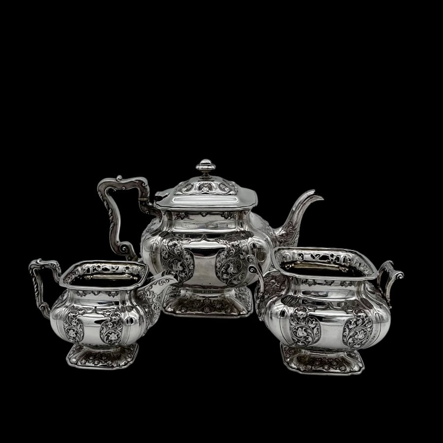 Early 20th Century Antique Edwardian Sterling Silver Three Piece Teaset Glasgow 1901 George Edward & (1 of 11)