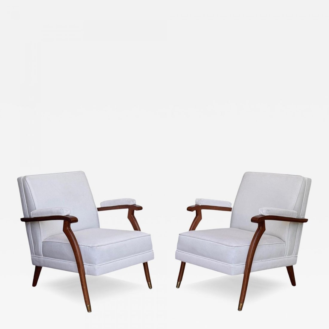 Maison Leleu Style, French Modern, White Mohair, Wood, Lounge Chairs, 1970s (1 of 12)