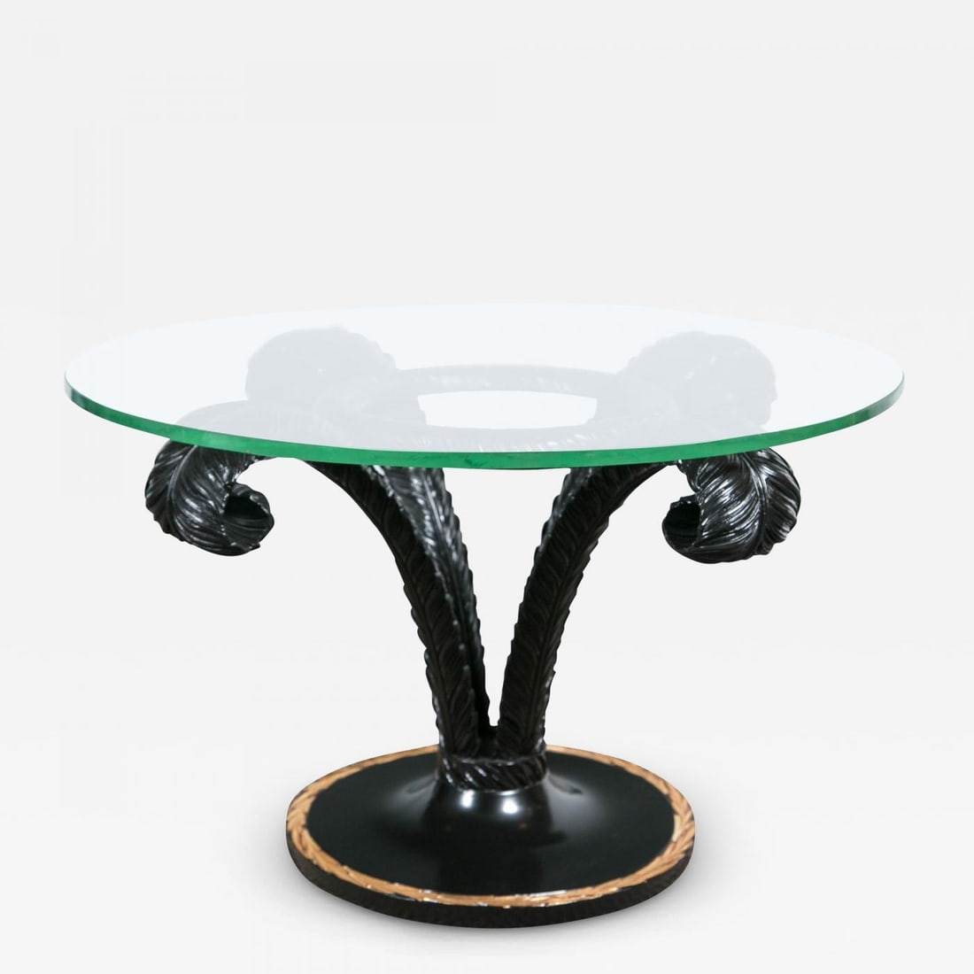 Hollywood Regency Style Ebonized Glass Top Palm Leaf Coffee Table Gilt Border (1 of 6)