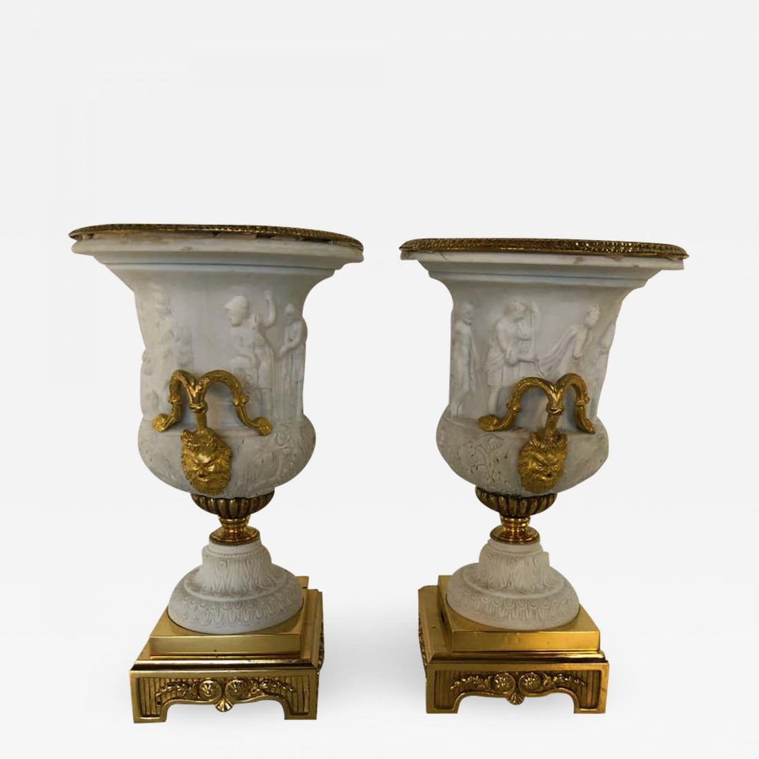 Neoclassical Sevres Parian and Doré Bronze Mounted Urns or Vases 1920s a Pair (1 of 12)