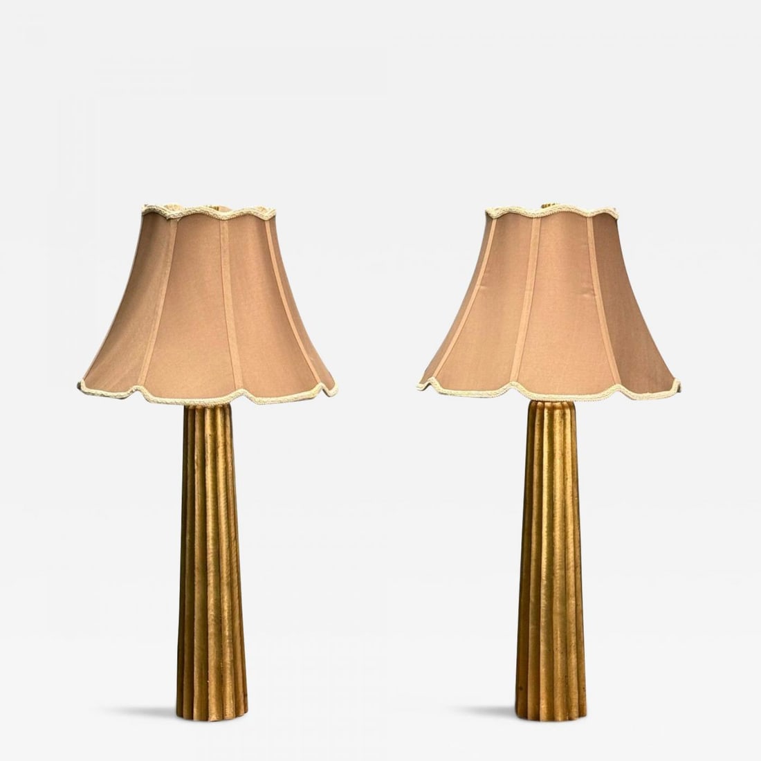 Hollywood Regency Style, Fluted Table Lamps, Gilt Metal, Silk, USA, 21st C. (1 of 9)
