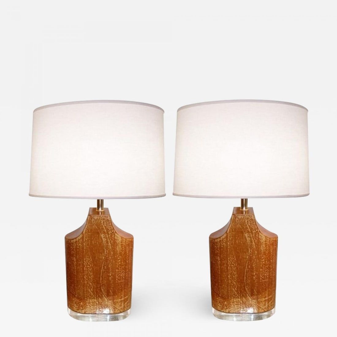 Pair Mid Century Modern Table Lamps, Goatskin and Lucite, Manner Karl Springer: Title: Pair Mid Century Modern Table Lamps, Goatskin and Lucite, Manner Karl Springer Description: Pair of Mid Century Modern Table Lamps, Goatskin and Lucite with Brass Mounts Pair of Karl Springer s