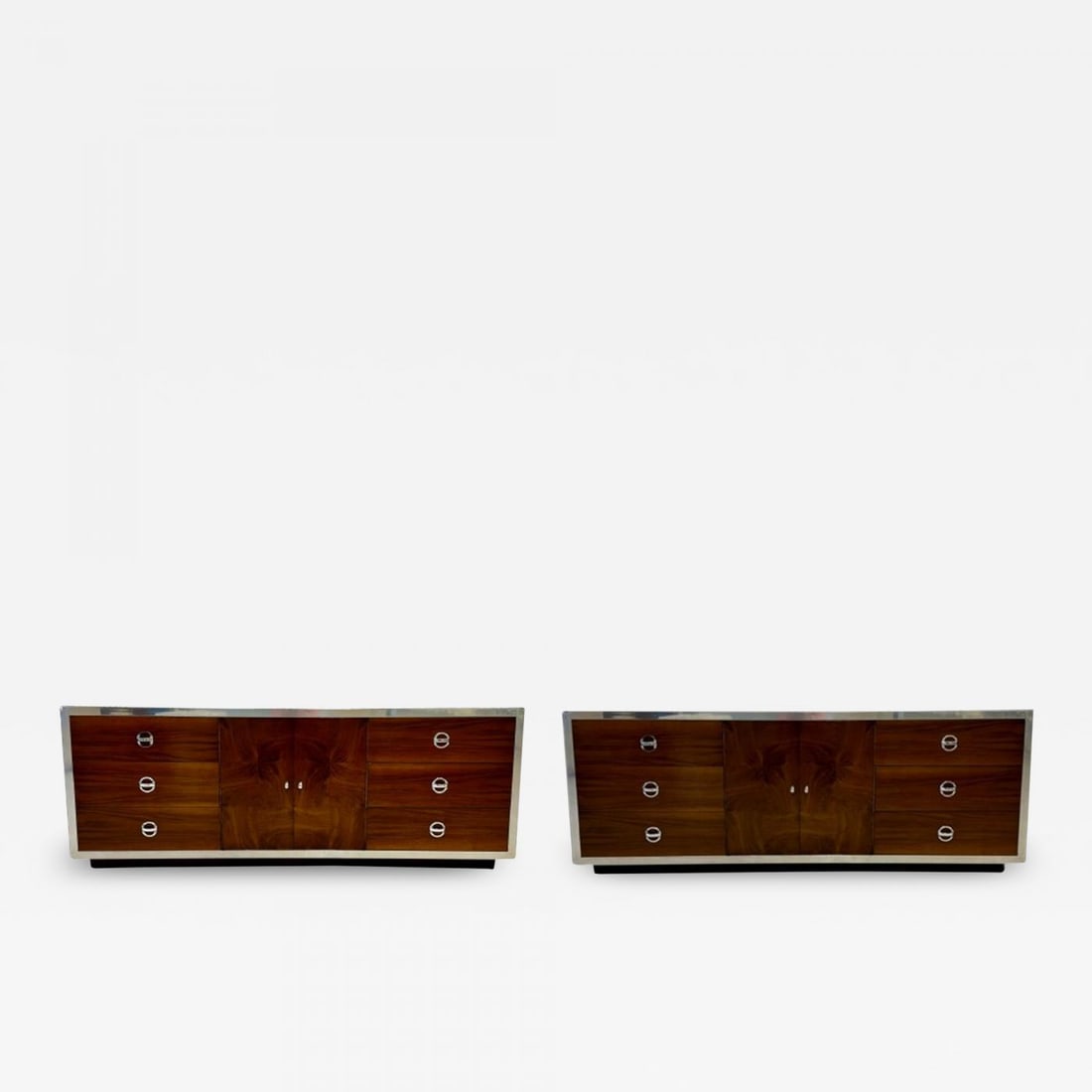 Compatible Pair of Mid-Century Modern Milo Baughman Dressers, Burlwood, Chrome (1 of 5)