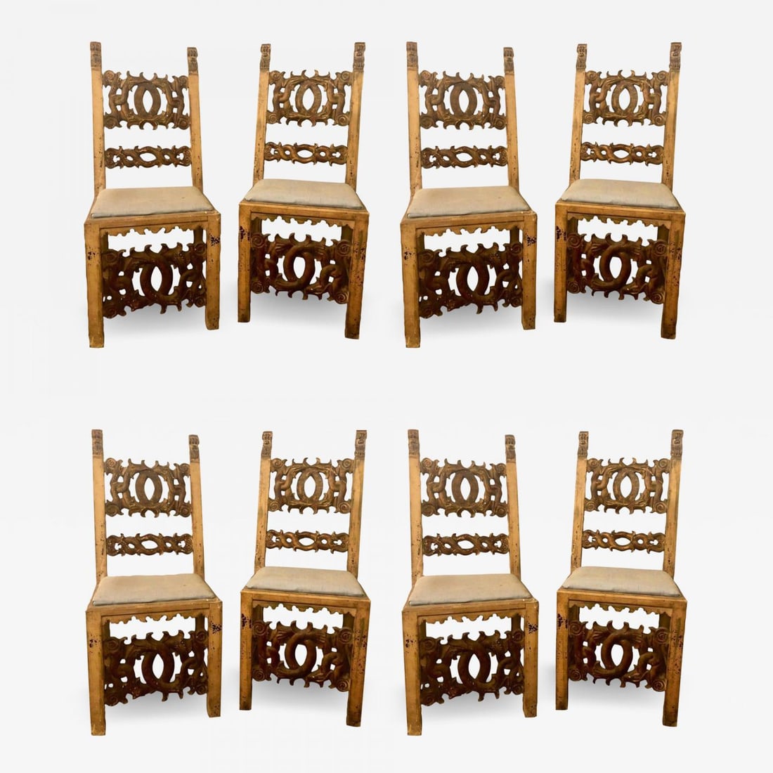 Set of 8 19th Century Italian Renaissance Revival Carved Dining Chairs (1 of 12)