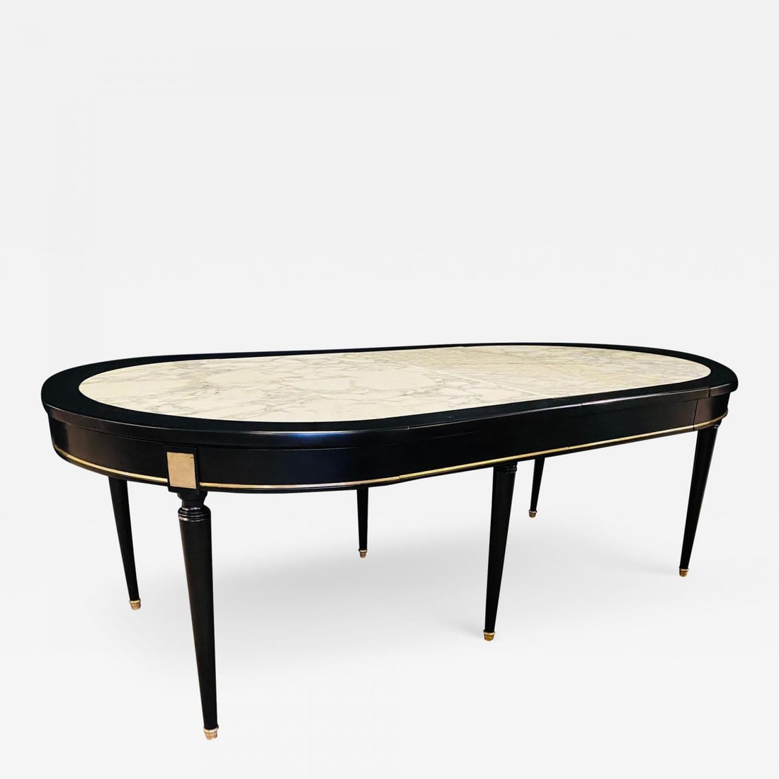 Hollywood Regency Jansen Style Ebony Center Dining Table Marble Top French (1 of 12)