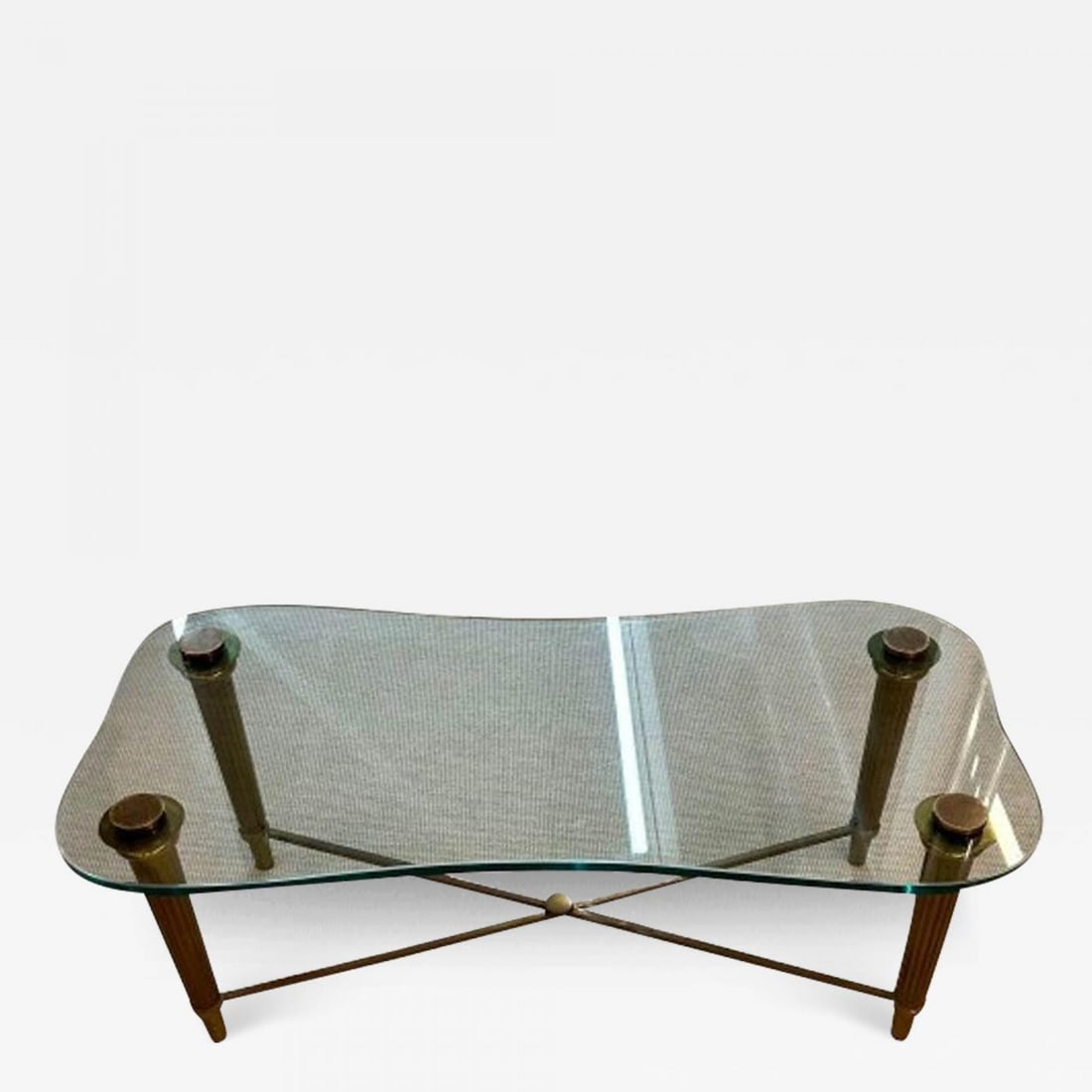 French Neo-Classical Glass Top Coffee Table, Mid-Century Modern PE Guerin Style (1 of 9)
