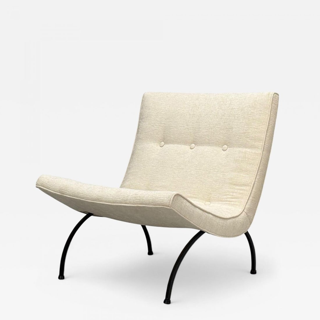 Milo Baughman, Iron, Fabric, Scoop Chair, USA, 1950s: Title: Milo Baughman, Iron, Fabric, Scoop Chair, USA, 1950s Description: Milo Baughman, American Mid-Century Modern, Iron, Fabric, "Scoop" Lounge Chair, USA, 1950s A lacquered iron and beige fabric "S