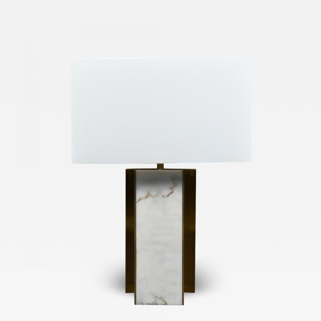 Lorin Marsh Design Table Lamp Patinated Brass and Faux Alabaster Linen Shade: Title: Lorin Marsh Design Table Lamp Patinated Brass and Faux Alabaster Linen Shade Description: Lorin Marsh design table lamp. New York Unsigned. Patinated brass. Faux alabaster insert on base. Linen