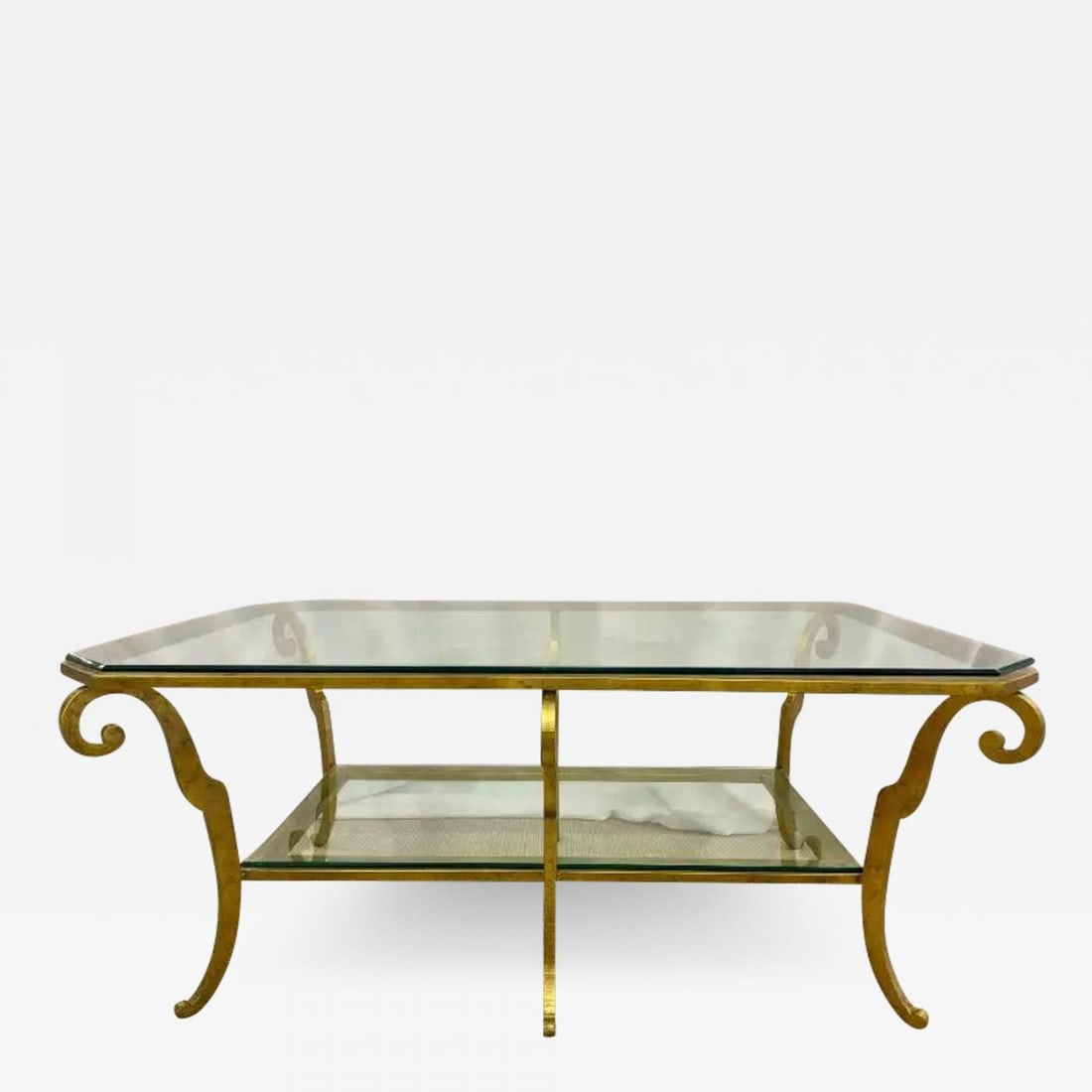 Neoclassical Style Large Gilt Metal Frame Coffee Table, Glass Top, French (1 of 12)