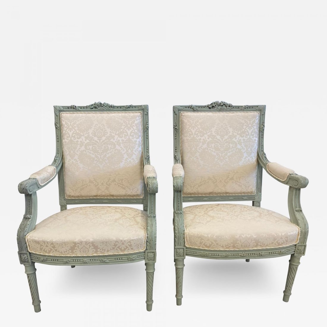 Pair of Louis XVI Style Throne or Arm Chairs, Paint Decorated Frames (1 of 12)
