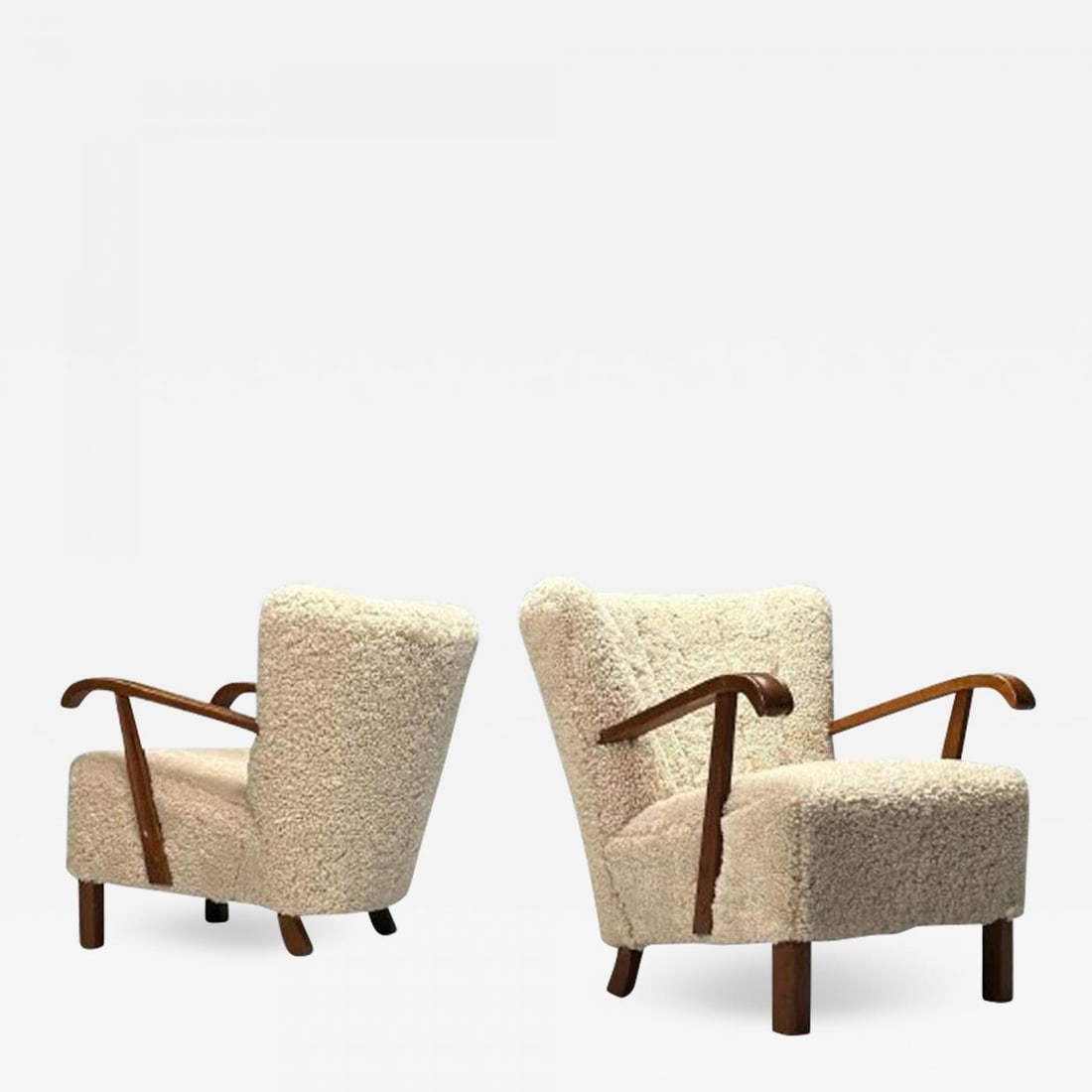 Danish Cabinetmaker, Mid-Century Modern, Lounge Chairs, Shearling, Beech, 1940s (1 of 11)